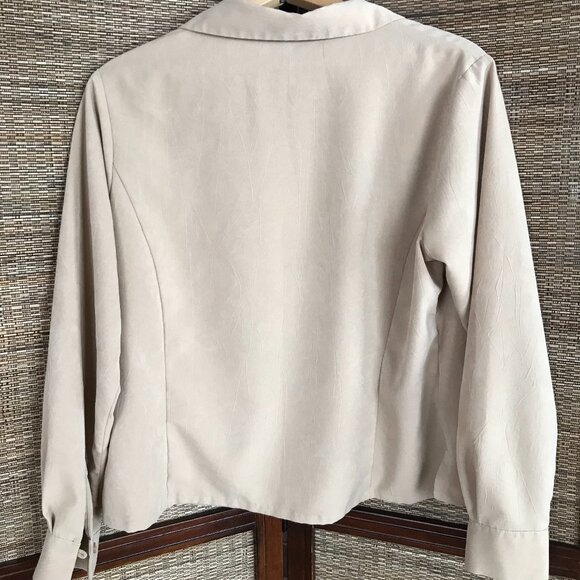 Laura Scott Petite Vintage Button-Down Blouse: Textured Taupe Shirt, Women's 14P - Picture 3 of 14
